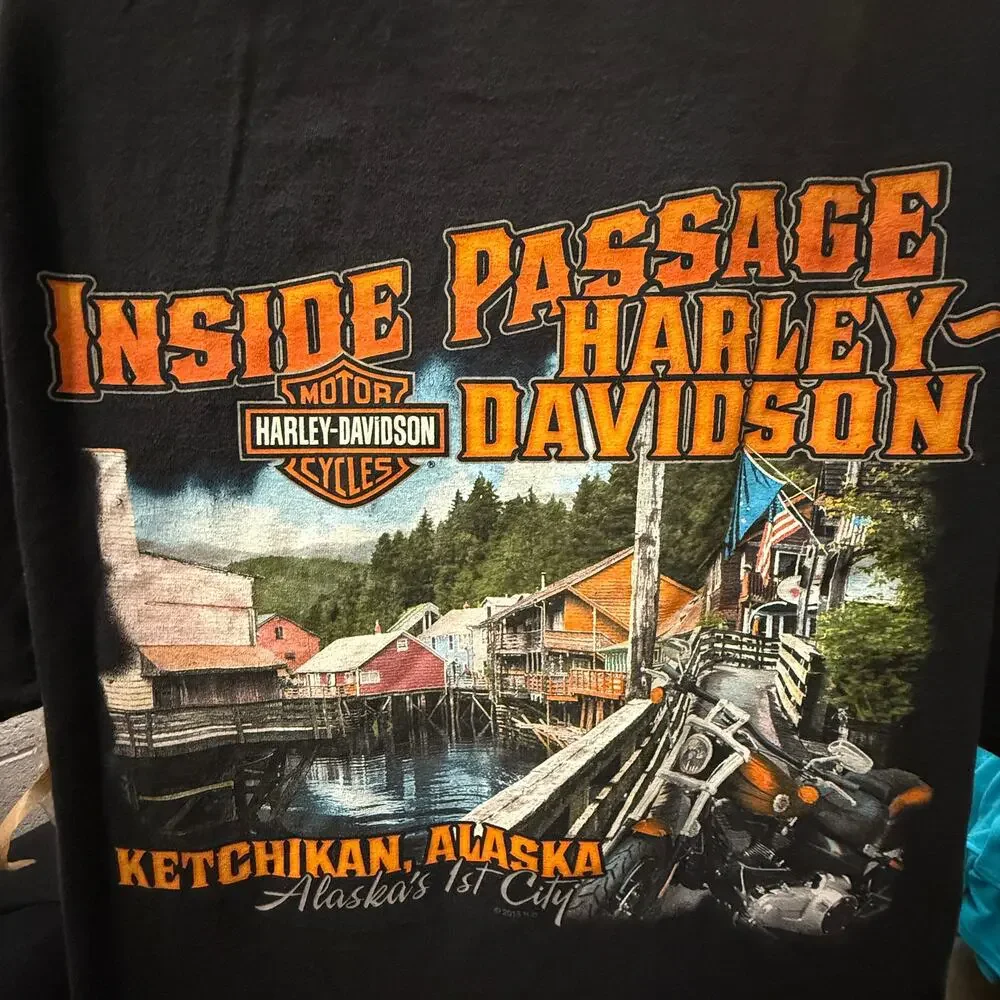 🏍️ Harley Davidson Ketchikan L Alaska Graphic Tee Black Biker Streetwear Shirt - Picture 2 of 4